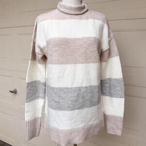 Cozy Gap Striped Turtleneck Sweater (S TALL)